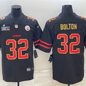 Men Kansas City Chiefs #32 Nick Bolton Black Red Gold Super Bowl LVII Patch Vapor Untouchable Limited Stitched Jersey