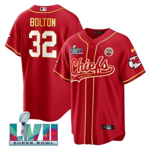 Men Kansas City Chiefs #32 Nick Bolton Red With 4-star C Patch And Super Bowl LVII Patch Cool Bae Stitched Jersey