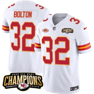 Men Kansas City Chiefs #32 Nick Bolton White 2023 F.U.S.E. AFC West Champions With "NKH" Patch Vapor Untouchable Limited Football Stitched Jersey