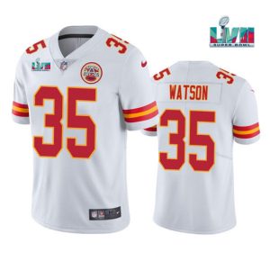 Men Kansas City Chiefs #35 Jaylen Watson White Super Bowl LVII Patch Vapor Untouchable Limited Stitched Jersey