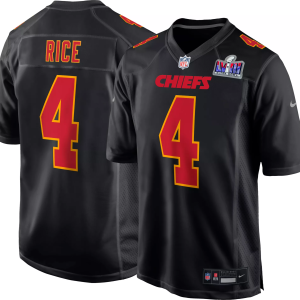 Men Kansas City Chiefs #4 Rashee Rice Black 2024 Super Bowl LVIII Patch Limited Football Stitched Game Jersey