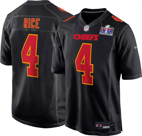 Men Kansas City Chiefs #4 Rashee Rice Black 2024 Super Bowl LVIII Patch Limited Football Stitched Game Jersey