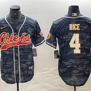 Men Kansas City Chiefs #4 Rashee Rice Gray Camo Cool Base Stitched Baseball Jersey