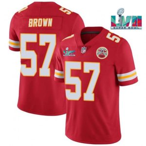 Men Kansas City Chiefs #57 Orlando Brown Red Super Bowl LVII Patch Vapor Untouchable Limited Stitched Jersey