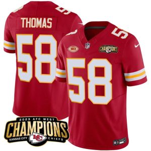 Men Kansas City Chiefs #58 Derrick Thomas Red 2023 F.U.S.E. AFC West Champions With "NKH" Patch Vapor Untouchable Limited Football Stitched Jersey