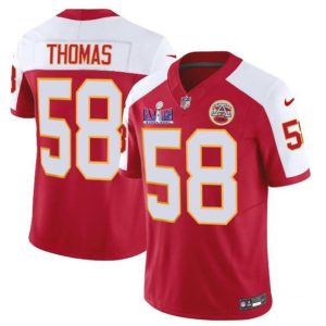 Men Kansas City Chiefs #58 Derrick Thomas Red/White 2024 F.U.S.E. Super Bowl LVIII Patch Vapor Untouchable Limited Football Stitched Jersey