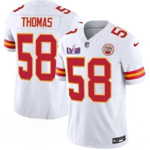 Men Kansas City Chiefs #58 Derrick Thomas White 2024 F.U.S.E. Super Bowl LVIII Patch Vapor Untouchable Limited Football Stitched Jersey