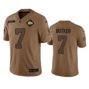 Men Kansas City Chiefs #7 Harrison Butker 2023 Brown Salute To Service Limited Football Stitched Jersey