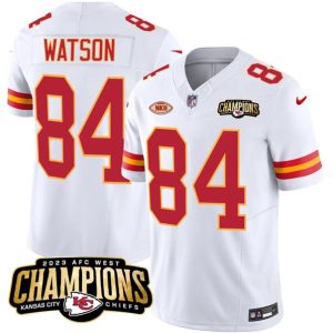 Men Kansas City Chiefs #84 Justin Watson White 2023 F.U.S.E. AFC West Champions With "NKH" Patch Vapor Untouchable Limited Football Stitched Jersey