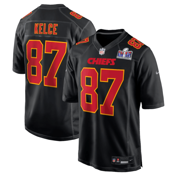 Men Kansas City Chiefs #87 Travis Kelce Black 2024 Super Bowl LVIII Patch Limited Football Stitched Game Jersey