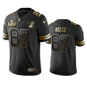 Men Kansas City Chiefs #87 Travis Kelce Black Golden Super Bowl LIV Vapor Limited Stitched Jersey