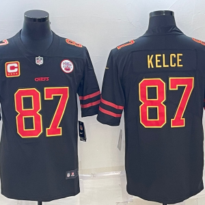 Men Kansas City Chiefs #87 Travis Kelce Black Red Gold 4-star C Patch Vapor Untouchable Limited Stitched Jersey