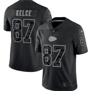 Men Kansas City Chiefs #87 Travis Kelce Black Reflective Limited Stitched Jersey