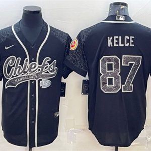 Men Kansas City Chiefs #87 Travis Kelce Black Reflective With Patch Cool Base Stitched Baseball Jersey