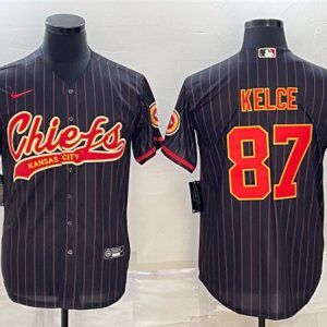 Men Kansas City Chiefs #87 Travis Kelce Black With Patch Cool Base Stitched Baseball Jersey