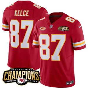 Men Kansas City Chiefs #87 Travis Kelce Red 2023 F.U.S.E. AFC West Champions With "NKH" Patch Vapor Untouchable Limited Football Stitched Jersey