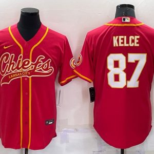 Men Kansas City Chiefs #87 Travis Kelce Red Cool Base Stitched Baseball Jersey