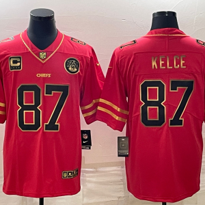 Men Kansas City Chiefs #87 Travis Kelce Red Gold 4-star C Patch Vapor Untouchable Limited Stitched Jersey