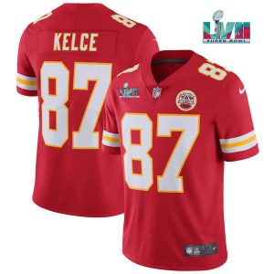 Men Kansas City Chiefs #87 Travis Kelce Red Super Bowl LVII Patch Vapor Untouchable Limited Stitched Jersey