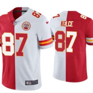 Men Kansas City Chiefs #87 Travis Kelce Red & White Split Limited Stitched Jersey