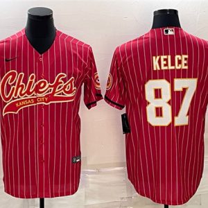 Men Kansas City Chiefs #87 Travis Kelce Red With Patch Cool Base Stitched Baseball Jersey