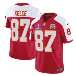 Men Kansas City Chiefs #87 Travis Kelce Red/White 2024 F.U.S.E. Super Bowl LVIII Patch Vapor Untouchable Limited Football Stitched Jersey