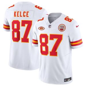 Men Kansas City Chiefs #87 Travis Kelce White 2023 F.U.S.E. With "NKH" Patch Vapor Untouchable Limited Football Stitched Jersey