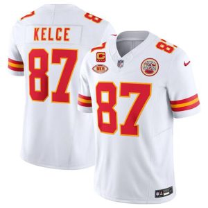 Men Kansas City Chiefs #87 Travis Kelce White 2024 F.U.S.E. With "NKH" Patch And 4-star C Patch Vapor Untouchable Limited Football Stitched Jersey