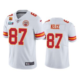 Men Kansas City Chiefs #87 Travis Kelce White Super Bowl LVII Patch And 4-star C Patch Vapor Untouchable Limited Stitched Jersey