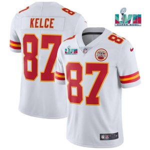 Men Kansas City Chiefs #87 Travis Kelce White Super Bowl LVII Patch Vapor Untouchable Limited Stitched Jersey