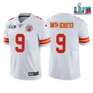 Men Kansas City Chiefs #9 JuJu Smith-Schuster White Super Bowl LVII Patch Vapor Untouchable Limited Stitched Jersey