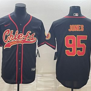 Men Kansas City Chiefs #95 Chris Jones Black With Patch Cool Base Stitched Baseball Jersey