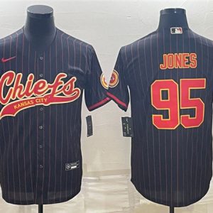 Men Kansas City Chiefs #95 Chris Jones Black With Patch Cool Base Stitched Baseball Jersey