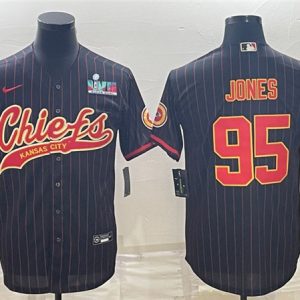 Men Kansas City Chiefs #95 Chris Jones Black With Super Bowl LVII Patch Cool Base Stitched Baseball Jersey