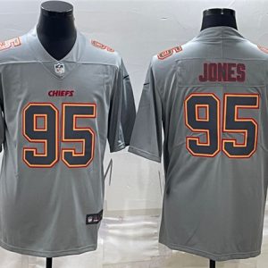 Men Kansas City Chiefs #95 Chris Jones Gray Atmosphere Fashion Stitched Jersey