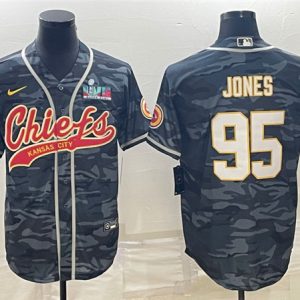 Men Kansas City Chiefs #95 Chris Jones Gray Camo With Super Bowl LVII Patch Cool Base Stitched Baseball Jersey