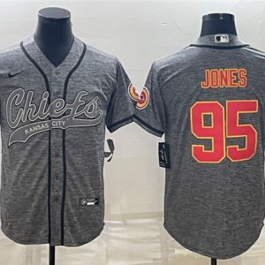 Men Kansas City Chiefs #95 Chris Jones Gray With Patch Cool Base Stitched Baseball Jersey