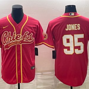 Men Kansas City Chiefs #95 Chris Jones Red With Patch Cool Base Stitched Baseball Jersey