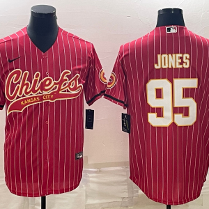 Men Kansas City Chiefs #95 Chris Jones Red With Patch Cool Base Stitched Baseball Jersey