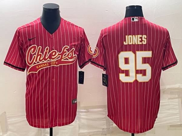 Men Kansas City Chiefs #95 Chris Jones Red With Patch Cool Base Stitched Baseball Jersey