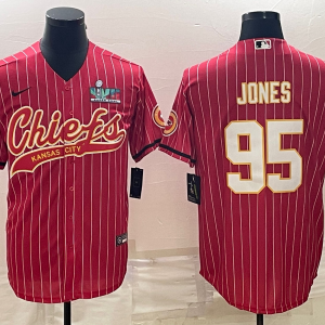 Men Kansas City Chiefs #95 Chris Jones Red With Super Bowl LVII Patch Cool Base Stitched Baseball Jersey