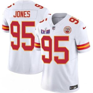 Men Kansas City Chiefs #95 Chris Jones White 2024 F.U.S.E. Super Bowl LVIII Patch Vapor Untouchable Limited Football Stitched Jersey