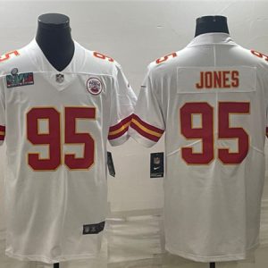 Men Kansas City Chiefs #95 Chris Jones White Super Bowl LVII Patch Vapor Untouchable Limited Stitched Jersey