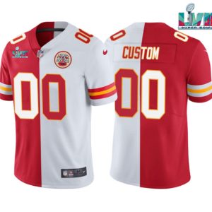 Men Kansas City Chiefs Active Player Custom Red/White Split Super Bowl LVII Patch Vapor Untouchable Limited Stitched Jersey