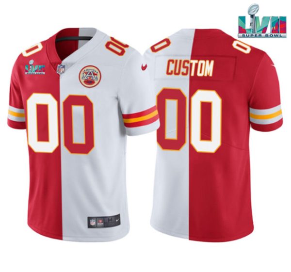 Men Kansas City Chiefs Active Player Custom Red/White Split Super Bowl LVII Patch Vapor Untouchable Limited Stitched Jersey