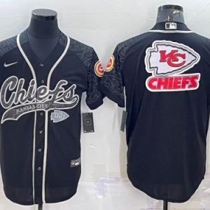 Men Kansas City Chiefs Black Reflective Team Big Logo With Patch Cool Base Stitched Baseball Jersey