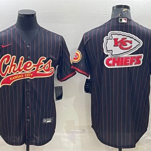 Men Kansas City Chiefs Black Team Big Logo With Patch Cool Base Stitched Baseball Jersey