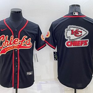 Men Kansas City Chiefs Black Team Big Logo With Patch Cool Base Stitched Baseball Jersey