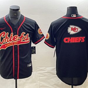 Men Kansas City Chiefs Black Team Big Logo With Patch Cool Base Stitched Baseball Jersey