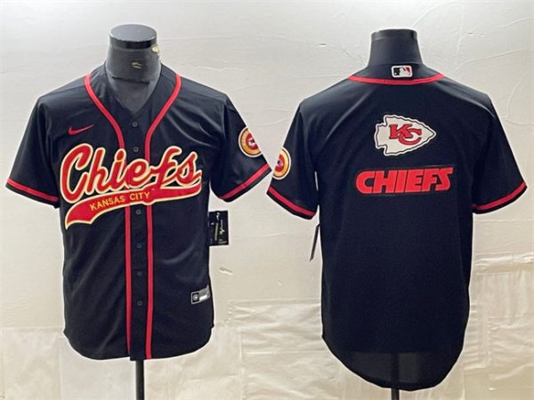 Men Kansas City Chiefs Black Team Big Logo With Patch Cool Base Stitched Baseball Jersey